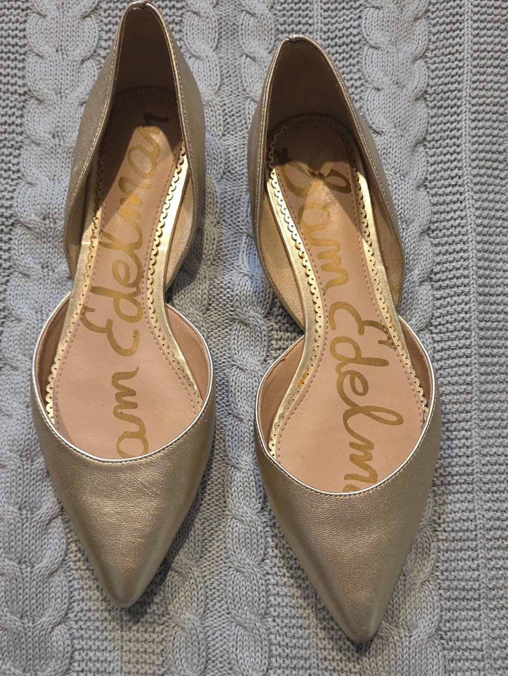 Sam Edelman Rodney d'Orsay Leather Pointy Flats Women's Size 7.5 Metallic Gold